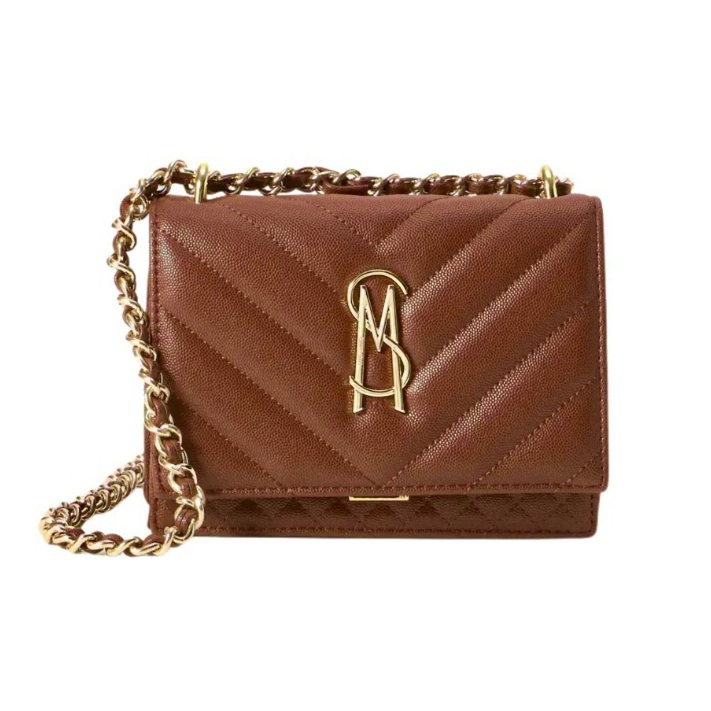 Steve Madden Brown Quilted Leather Crossbody Bag with Gold Chain 
BAMARA-2
